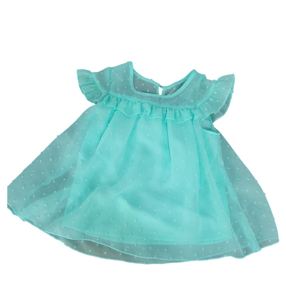 Wonder Nation Toddler Girls Aqua Mint Clip‎ Dot Ruffle Flutter Sleeve Dress 2T